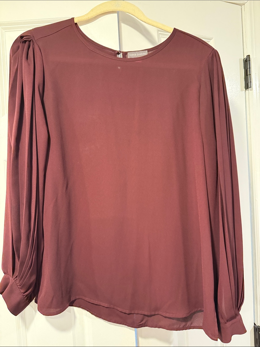 Vince Camuto Pleated Long-Sleeve Blouse in Wine